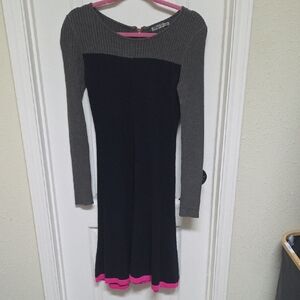 Eliza J Navy and Gray Long Sleeve Knit Dress with Pink Trim